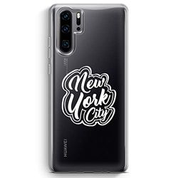 Zokko Beschermhoes voor Huawei P30 Pro New York City – zacht, transparant, witte inkt