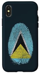 Coque pour iPhone X/XS Drapeau de Sainte Lucie - Empreinte Digitale ADN - Cadeau pour Saint Lucian