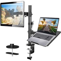 HUANUO Monitorarm met laptoplade voor 13 tot 32 inch scherm en 17 inch notebook, monitor- en laptopstandaard, monitorarm bureaubevestiging past op VESA 75 / 100
