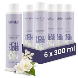 Jean & Len Shampooing Volume Sureau & Jasmin, pour cheveux fins et plats, donne du volume & de la légèreté, parfum fruité & fleuri, sans silicones ni parabènes, vegan, 6 x 300 ml