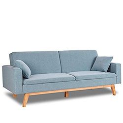 Don Descanso - Canapé Convertible clic clac 3 Places Convertible lit 3 Places Reine. Dimension canapé : 201x73x79 cm | Dimension lit : 201x99x42 cm [Comprend 2 Coussins] | Bleu