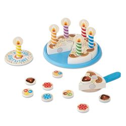 Melissa & Doug Bolo de aniversário em madeira, brinquedo alimentar para crianças, brinquedos de imitação, 3, presente para menino ou menina