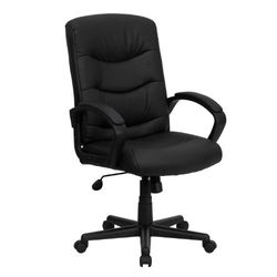 Flash-möbler mellanrygg läder svängbar uppgift stol med armar, metallsvart, 68,5 x 63 x 33 cm