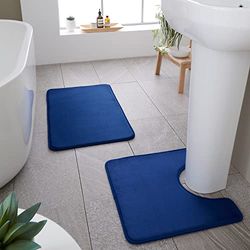 Catherine Lansfield Juego de Alfombrilla de baño y Pedestal Antibacteriano de Espuma viscoelástica, Color Azul Marino