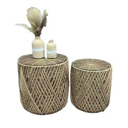 Romimex Set de mesas Natural Vidrio Fibra 2 Piezas