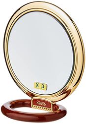 Jäneke Make-upspiegel voor op tafel, goudkleurig en schildpad, met 3-voudige vergroting, diameter 13 cm