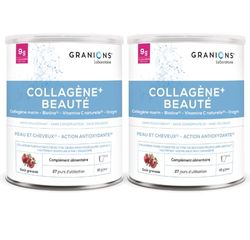 Collagène + Beauté GRANIONS | LOT de 2 | Collagene Marin hydrolysé de Type 1 | Hydratation de la peau et anti-âge | Biotine, vitamine C | Beauté de la peau et des cheveux | 550g