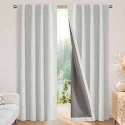 Joydeco Cortinas 100% Opacas de Lino Natural de 90 Pulgadas de Largo, Juego de 1 Panel, Cortina de oscurecimiento para Dormitorio, Sala de Estar, Aislamiento térmico, pestaña Trasera y Bolsillo para
