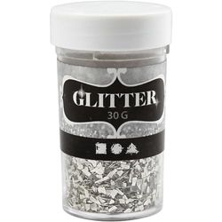 Glitter vlokken, maat 1-3 mm, zilver, 30g
