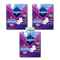 Bodyform Cour-V Ultra Night Sanitary Towels Wings 10597, 8'S (Pack of 3)