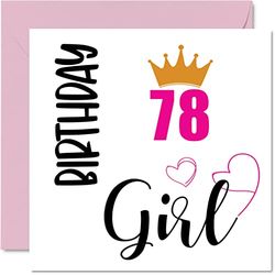 78e verjaardagskaart voor vrouwen - Verjaardagsmeisje - Happy Birthday-kaarten voor 78-jarige vrouw overgrootmoeder oppas stiefmoeder tante, 145 mm x 145 mm achtenzeventig-achtste verjaardag