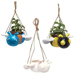 Baker Ross FC695 Insect Keramische Hangende Bloempotten - Doos à 3 stuks, Knutselpakketten voor Kinderen, Plantenpot Schilderen, Keramiek Kunstnijverheid