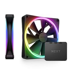 NZXT F140 RGB Duo - RF-D14DF-B1-2 x 140 mm RGB-fläktar med dubbla lysdioder - 20 individuellt konfigurerbara lysdioder - balanserat luftflöde och statiskt tryck - dubbelt paket - svart