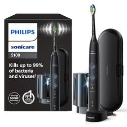 Philips Sonicare ProtectiveClean 5100 - brosse à dents électrique avec 3 modes de brossage, capteur de pression, minuterie, étui de voyage, assainisseur UV, noir, modèle HX6850/57