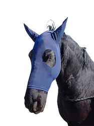 Maschera per Cavallo in Tessuto di Lycra di Alta Qualità con Orecchie Anti mosche Mod. PADDOCK Col. Blue Navy, Taglia PONY