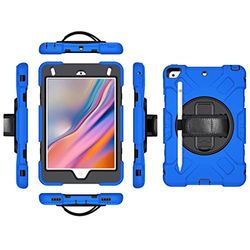 Case for iPad Mini 5th/ 4th Generation 7.9 Inch 2019/2015 with 360° Swivel Stand and Hand Strap, Robust Shockproof Protective Case with Pencil Holder,Blue