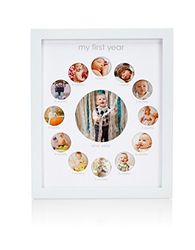 Pearhead My First Year Baby Keepsake Picture Frame, Baby’s First Year Photo Frame, Mother’s Day Accessory, Gender-Neutral Baby Milestone Nursery Wall Décor, 13 Photo Inserts, White