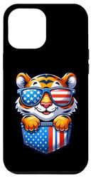 Coque pour iPhone 15 Plus Drapeau américain tigre 4 juillet dans poche Amérique maman papa