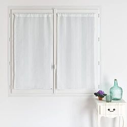 HomeMaison.com Set van 2 vitrages effen gestreept - gordijn wit - gordijn 60 x 120 cm - gordijn met zoom - gordijnstang - gordijn met oogjes - modern gordijn