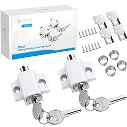 eSynic 2 Piezas Cerraduras de Ventanas/Puertas Seguridad para Niño, Cerradura de Seguridad con Perno de Ventana 2 vías de Instalación para Familia Restrictor de Ventana para Niño Patio-Blanco