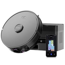 EUREKA E6 Plus Robot Aspirador y Fregasuelos, 5000Pa Succión Potente, Base de Vaciado Automático 2.5L,Sistema LiDAR preciso, Control por App, Diseño Anti-enredo, Ahorrador de Espacio,Mapa Multicapa