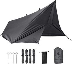 FREE SOLDIER Camping Presenning Vattentät 3 m x 3,2 m Stor Hängmatta Tält Anti-UV Skydd Solskydd Markis för Camping Vandring Resor Utomhussport Grå, Med Naglar