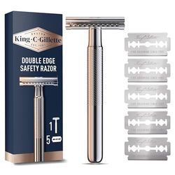 King C. Gillette Double Edge Safety Razor for Men, Gillette Razors for Men, 5 Platinum Coated Double Edge Razor Blades, Safety Razors for Men, Mens Razors for Shaving, Razor Blades Men