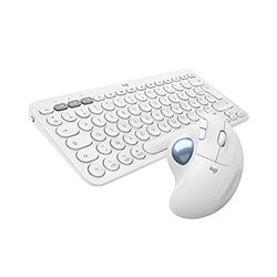 Logitech K380 Clavier sans Fil Multi-Dispositifs pour Windows,iOS,Android,Design Compact,PC/Mac,Blanc+Logitech Trackball-Souris sans fil avec molette de pouce,compatible avec Windows,PC, Mac-Blanc