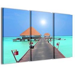 Stampe su Tela Cuadro Pier View Vista del muelle, lienzo moderno en 3 paneles ya enmarcados, listo para colgar, 90 x 60 cm