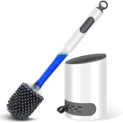 HIYAA Siliconen, toiletreinigingsborstel met sneldrogende houder en antislip handvat voor badkamer, 1 pak, wit-nieuw 1 stuk, normaal
