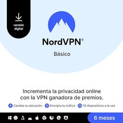 NordVPN Básico, 10 Dispositivos, 6 Meses, Software VPN Premium, Código Digital