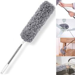 HEOATH Microfiber Feather Duster with Extendable Pole, 30-100 inches Extra Long Cobweb Duster for Cleaning, Bendable Head, Non-Scratch, Washable Duster for Ceiling, Fan, Furniture Gray
