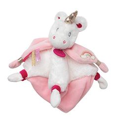 Baby Nat 'Unicorno morbido peluche Stardust - Rosa e Bianco - Ricamo arcobaleno - Idea regalo per nascita - Comodo da impugnare - Molto morbido da coccolare - BN0322