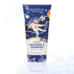 Jean & Len gel doccia e shampoo 2in1 per bambini, formula extra delicata, specialmente per la pelle e i capelli delicati dei bambini, vegano, senza parabeni e siliconi, 200 ml