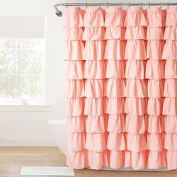 Lush Decor Ruffle Floral Shower Curtain Vintage Chic Farmhouse Blush 72x72 Inch