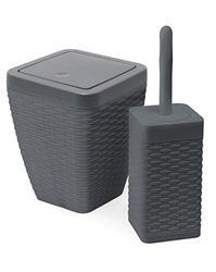 Addis Conjunto de casa de banho quadrado de vime sintético (inclui caixote do lixo e escova de sanita), cor de plástico de pele, cinzento escuro, conjunto Bin & Toilet