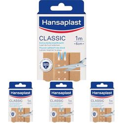 HANSAPLAST CLASSIC 10 Bandes de 10 cm x 6 cm, Pansements résistants à l’eau et à la poussière, Pansements adhésifs à découper pour toute la famille (Lot de 4)