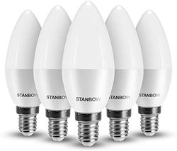 Lampadina LED E14 Bianco caldo, STANBOW 5W LED E14 Candela sostituisce 40W Lampadina a incandescenza, Lampadina a forma di candela C37 Angolo del fascio 270°, 400 lumen 3000K, Confezione da 5