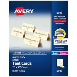 Avery små elfenbenstältkort, laser/bläckstråleskrivare, 2x3-1/2, paket med 160 (5913)