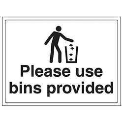 VSafety "Please Use Bins Provided" Sign, Landscape, (Pack van 3), 400mm x 300mm, 3