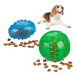 Relaxdays Hond 2-delige set hondenspeelgoed tandverzorging kauwbal, groen/blauw, één maat