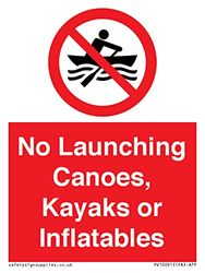 Schild mit Aufschrift"No Launching Canoes, Kajaks or Inflatables", 75 x 100 mm, A7P