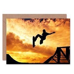 Wee Blue Coo Skateboard Ramp Sunset Photo Birthday Art Sealed Greeting Card Plus Envelope Blank inside