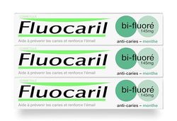 FLUOCARIL - Dentifrice Anti-Caries Bi-fluoré 145mg - Arôme/Goût Menthe - Email renforcé et dents fortes - Aide à prévenir les caries, Haleine fraîche (lot de 3x 75ml)