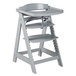 roba Cadeira evolutiva de madeira Sit Up Click et Fun bandeja destacável - altura ajustável - cadeira para bebés 6 meses - suporta 70 kg - Topo / cinzento