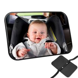 AiQInu Car Mirror for the Back Seat, Large, Shatterproof Rear Seat Mirror, Car Mirror, Swivelling for Child Seat and Baby Car Seat - Black
