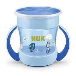 NUK Mini Magic Cup sippy cup | Lekvrije 360°-drinkrand | 6+ maanden | Ergonomische handgrepen | BPA-vrij | 160 ml | Aap (blauw)