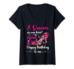 Mujer Una Reina Nació el 3 de Abril Fiesta de Cumpleaños 3 de Abril Camiseta Cuello V