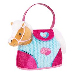 Pucci Pups Peluche Pony beige in borsa con accessori – Peluche cavallo in borsa blu – sella, briglia – giocattolo per bambini dai 2 anni in su, ST8274Z