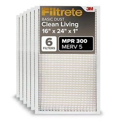 Filtrete 16x24x1 AC Furnace Air Filter, MERV 5, MPR 300, Capture Unwanted Particles, 3-Month Pleated 1-Inch Electrostatic Air Cleaning Filter, 6-Pack (Actual Size15.81x23.81x0.8 in)